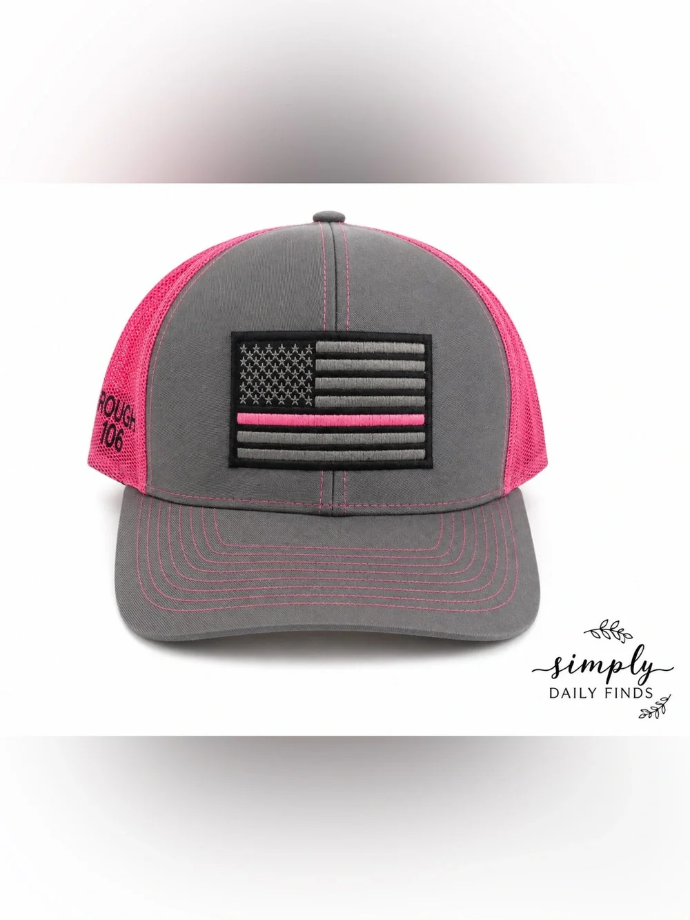 Pacific Headwear Gray Pink Trucker Hat American Flag Rough 106 Snapback Cap